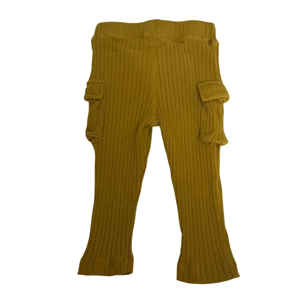 Kate Quinn Organic Cotton Bodysuit & Ribbed Cargo Pants Set 12-18M Mustard Blue